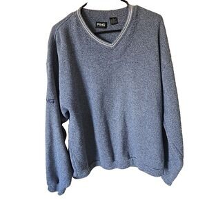 Men's PING Golf Sweater Pullover XL Blue V-Neck Embroidered Logo Classic Fit